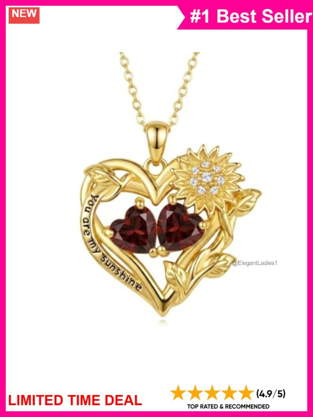 14K Gold Plated Sunflower Two Birthstone Pendant Necklace